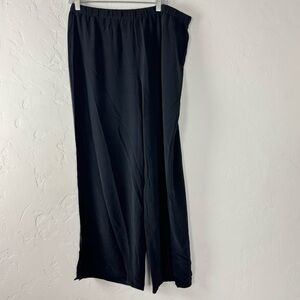 Eileen Fisher Pants Dress Trousers Crepe Knit Solid Black Pull‎ On Slit Ankle